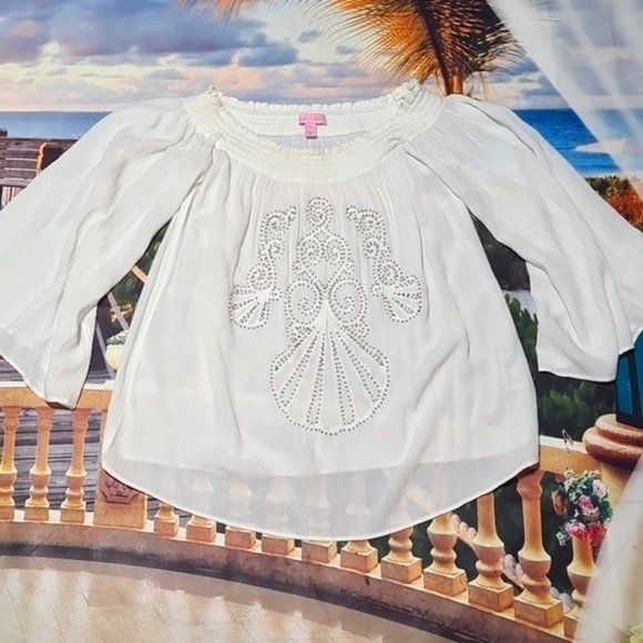 Lilly Pulitzer White Gold Beaded Top Size‎ Xs - Picture 2 of 8